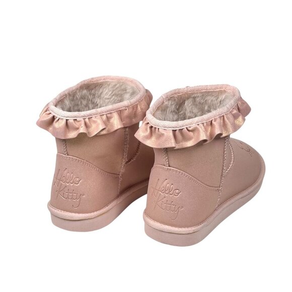 NWT Hello Kitty Sanrio Boots Sz.9 Pink Metallic Faux Fur Lining Ruffle Logo Y2K - Picture 5 of 11